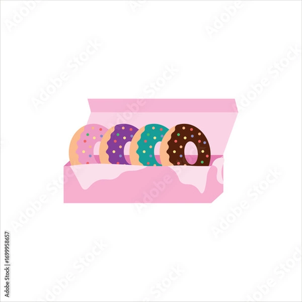 Fototapeta Donut on a Box Vector Flat Illustration