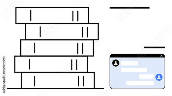 Fototapeta Database stack alongside chat interface for seamless communication and data management. Ideal for technology, storage systems, IT solutions, software design, teamwork, education, simple landing page