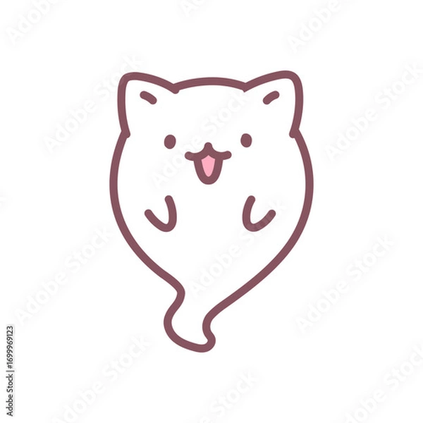Fototapeta Cute ghost cat icon. Funny little ghost with cat ears. Doodle illustration isolated on white background. Kawaii halloween sticker. Vector 10 EPS.
