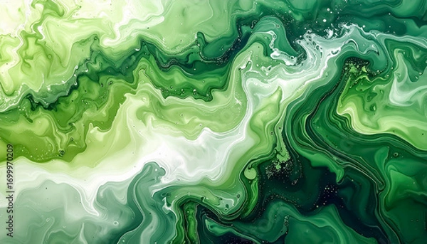Fototapeta Abstract Liquid Ink Art with Flowing Matcha Green Marbled Texture Artistic Background