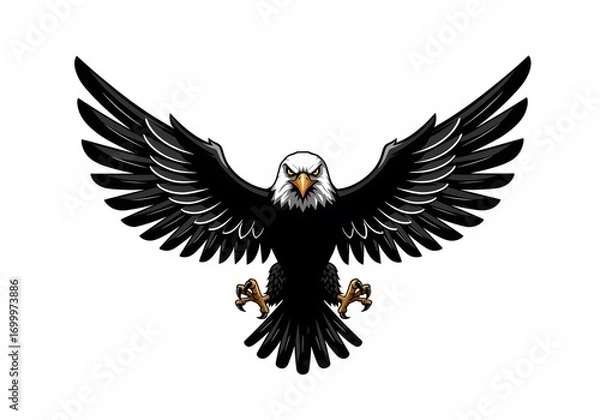 Fototapeta Bold Black and White Eagle Illustration with Outstretched Wings in Dynamic Style