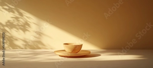 Fototapeta Elegant Minimalist Arrangement of Wooden Set Resting in Soft Light for Intimate Background Designs