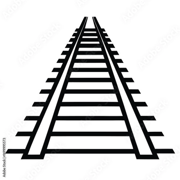 Fototapeta Black and White Railroad Tracks with Wide Ties in Perspective on White Background railway train tracks