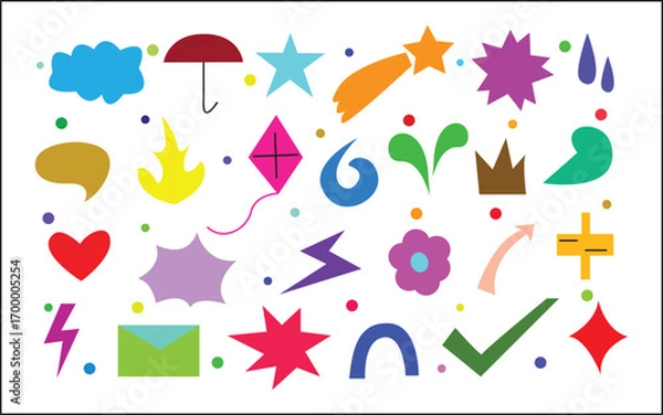 Fototapeta Colorful assortment of vector shapes and icons on a white background design