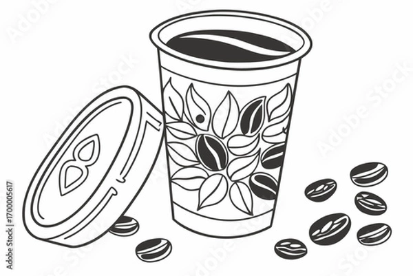 Fototapeta Coffee Cup with Beans and Lid Illustration.