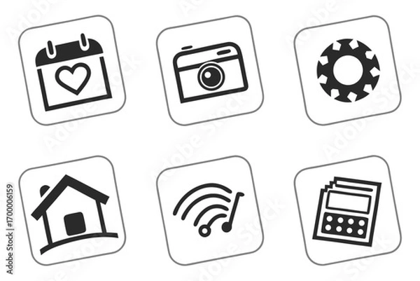 Fototapeta Collection of Six Simple Black Icons on White Background.