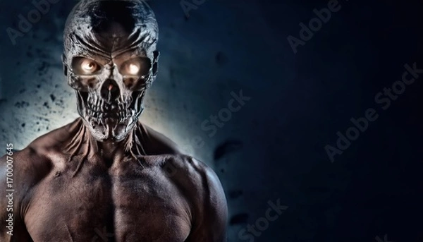 Fototapeta Scary and Creepy Monster Face with Gouged Eyes Skull-Like Appearance for Horror Theme