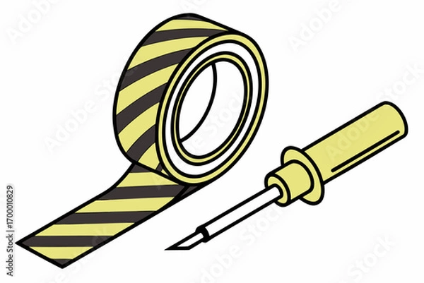 Obraz Warning Tape and Screwdriver Tool.