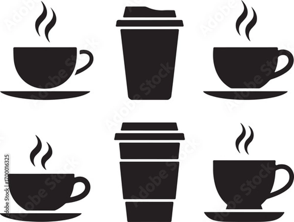Fototapeta Coffee Cup and Mug Silhouette Collection for Cafe and Beverage Related Graphic Projects