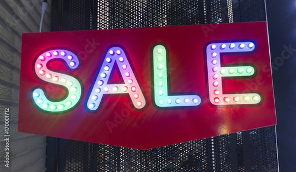 Fototapeta red led SALE sign. with rainbow led light
