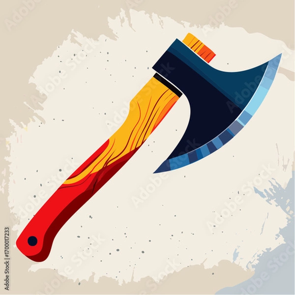 Fototapeta Red And Blue Axe With Wooden Handle On Tan Background