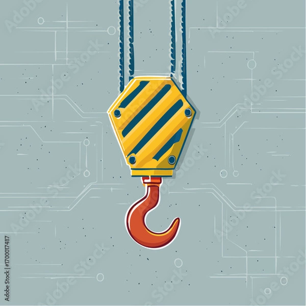 Fototapeta Pixel Art Crane Hook Against Circuit Board Background
