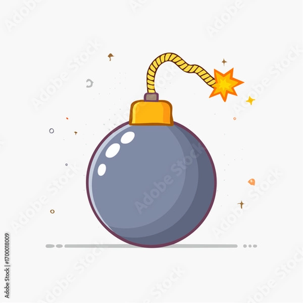 Fototapeta Lit Round Bomb with Burning Fuse on White Background