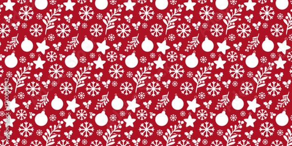 Fototapeta Merry Christmas and Happy New Year greeting card Set. Christmas kids Seamless Pattern with Xmas Tree, Gifts, Ornaments, and Candy. Trendy illustration with Christmas decorative poster background 