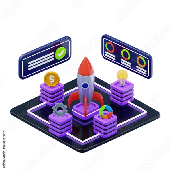 Obraz 3d isometric startup project launch