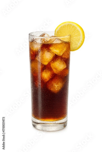 Obraz Glass of iced tea with lemon slice with transparent background PNG