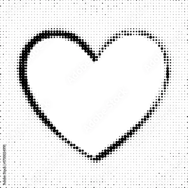 Fototapeta Halftone heart symbol in black and white, retro minimal vector illustration for love, romance and Valentine s Day design.