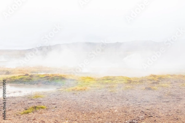Obraz Geothermal steam landscape in Haukadalur, Iceland.