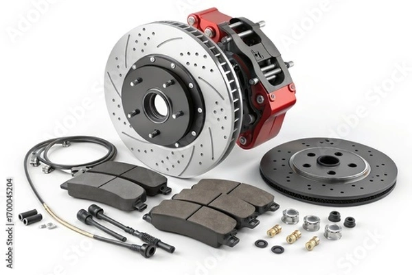 Fototapeta High-performance Brake Kit With Rotors, Calipers, and Accessories for Vehicles
