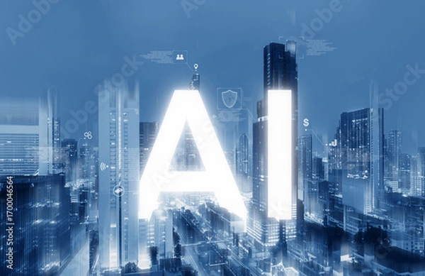 Fototapeta AI learning, AI technology , and smart city technology