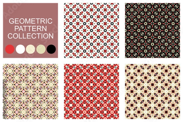 Fototapeta geometric pattern collection with red, black and cream colors suitable for background or fabric motif designs