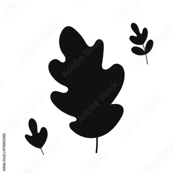 Obraz Black silhouette oak leaf icon. Perfect vector for autumn designs, fall decorations, harvest festivals, gardening projects and seasonal graphics.