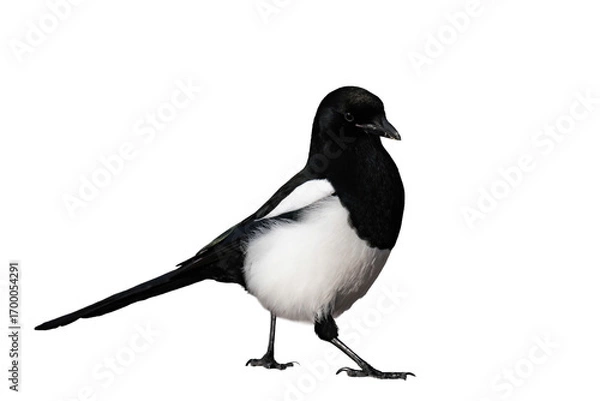 Fototapeta Eurasian magpie or common magpie (Pica pica) isolated, png with no background. 