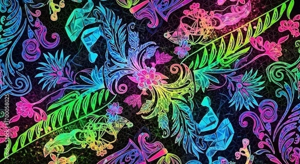 Fototapeta Vibrant Abstract Floral Pattern with Colorful Illuminations and Decorative Elements