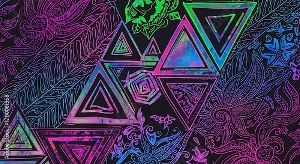 Fototapeta Dynamic Abstract Design Featuring Bright Geometric Shapes and Detailed Organic Elements