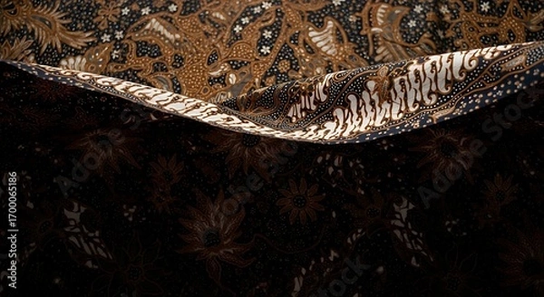 Fototapeta Intricate Batik Fabric Pattern Display A Close-Up View of Traditional Textile Art