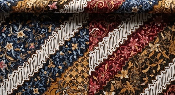 Fototapeta Elegant Indonesian Batik Fabric Rich Colors and Intricate Patterns