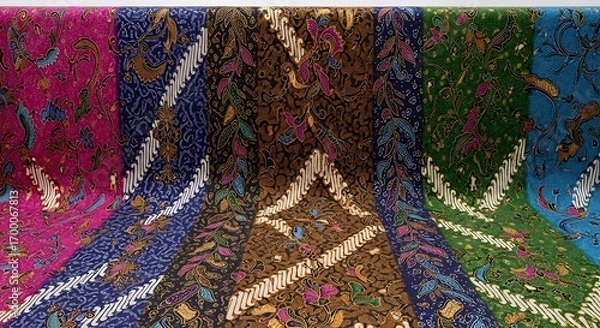 Fototapeta Colorful Batik Fabric Display Traditional Indonesian Textile Patterns