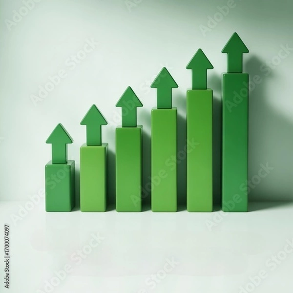 Fototapeta business graph with arrow, Green Growth Chart with Upward Arrows