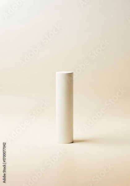 Fototapeta Minimalist aesthetic composition with cylindrical object on plain backdrop