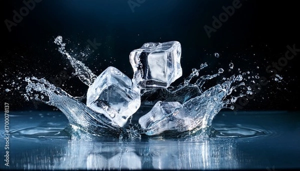 Fototapeta ice cubes breaking in a water explosion