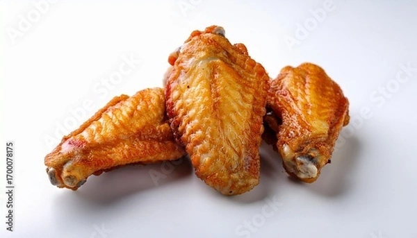 Fototapeta fried chicken wings arranged neatly on a white background looking hot crispy and perfect for a savory snack or delicious side meal anytime
