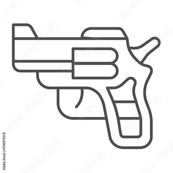 Fototapeta Revolver thin line icon, police force concept. Vector graphics. Pocket pistol gun, ammunition sign on white background, outline style icon for mobile or web design.