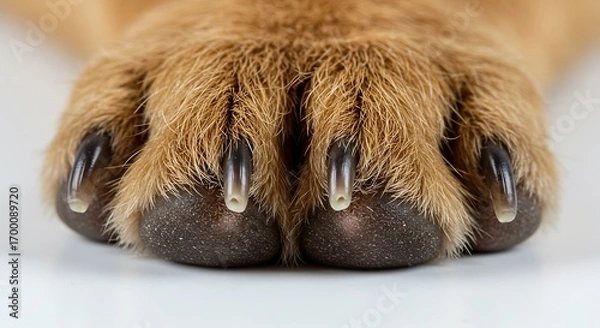 Fototapeta 犬の肉球クローズアップ写真、茶色の毛並みの可愛い足元、シンプル背景