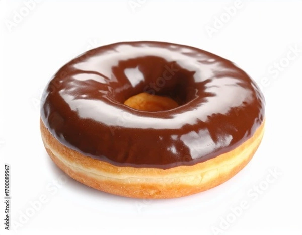 Fototapeta Classic Chocolate Frosted Donut with a Lustrous Glossy Glaze Isolated on a Pure White Background.
