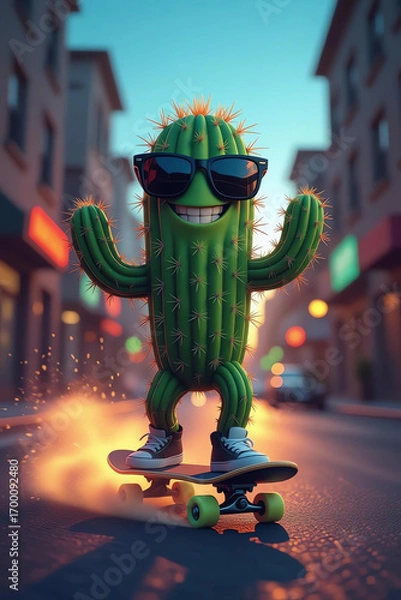 Obraz cactus on a skateboard