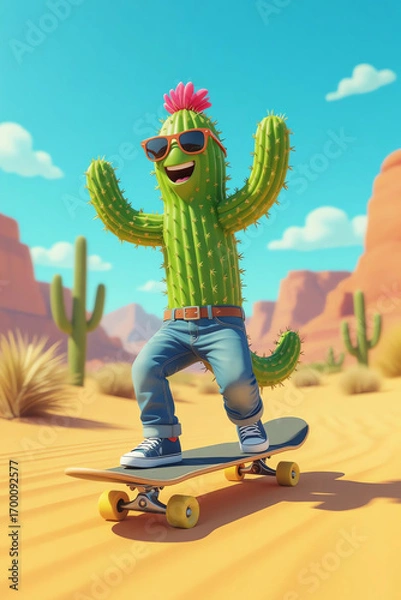 Obraz cactus in the desert on a skateboard