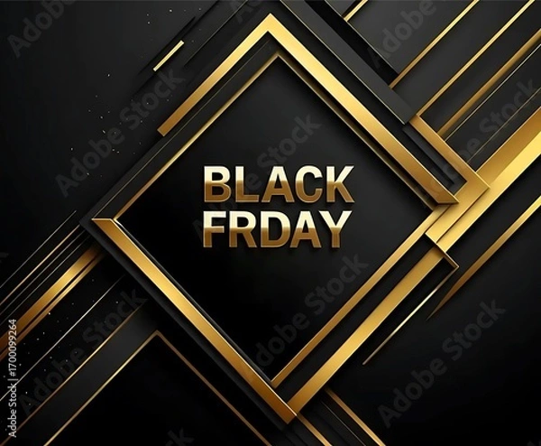 Fototapeta Luxurious Black Friday Banner with Metallic Gold Text and Geometric Frame