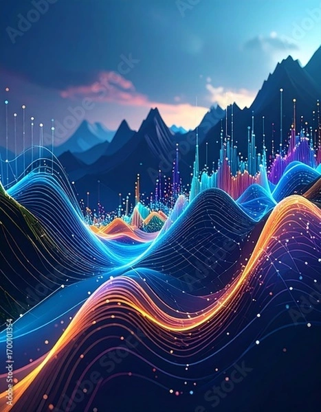 Obraz Abstract landscape with colorful data streams