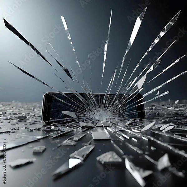 Fototapeta Broken Phone, Shattered Screen, Tech Damage ,abstract 3d render