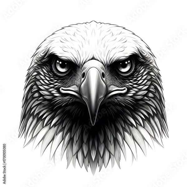 Fototapeta Black and White Eagle Head Illustration with Intense Eyes in Realistic Style