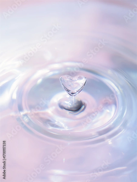 Fototapeta ハートの水滴と波紋の水面背景