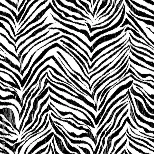Fototapeta zebra pattern animal skin, black and white seamless abstract texture with ikat style design 