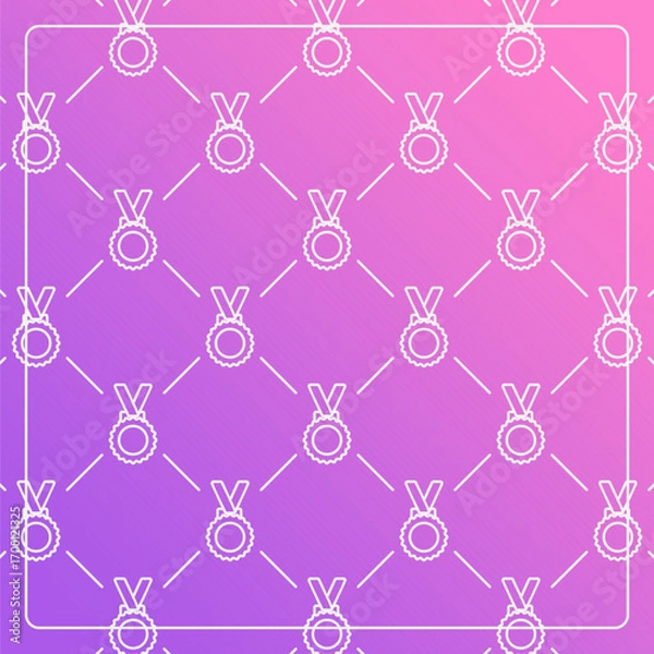 Fototapeta Seamless pattern on a purple background with a medal necklace icon. Line design for posters, social media, and banner templates.