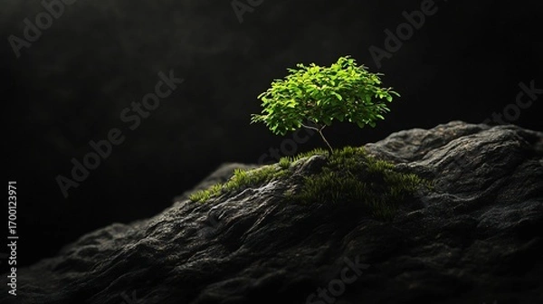 Fototapeta Resilient tree atop rocky hillside