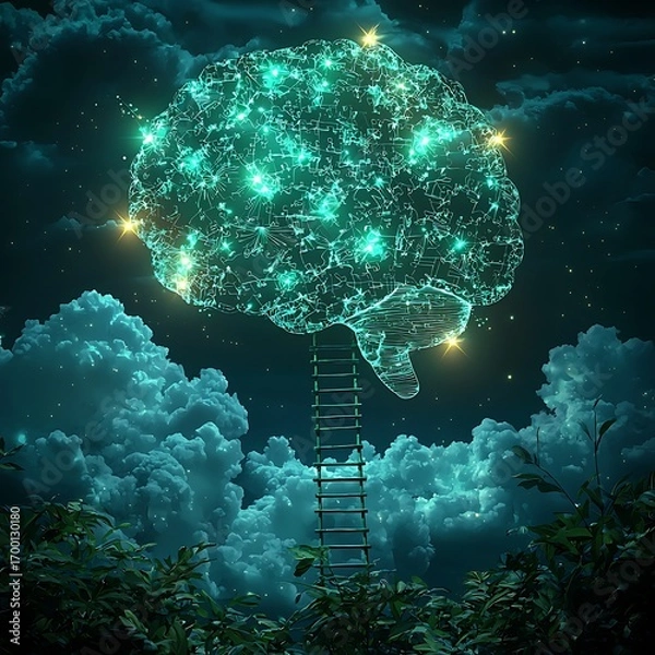 Fototapeta Brain Constellation Mockup with Ladder and Starry Night Sky